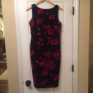 Talbots black velvet dress with red roses